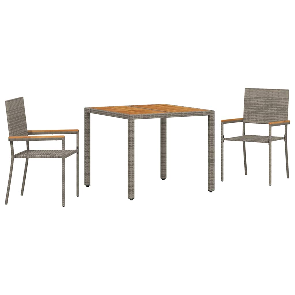 Garden Dining Set 3 pcs Grey 90 x 90 x 75 cm Poly Rattan