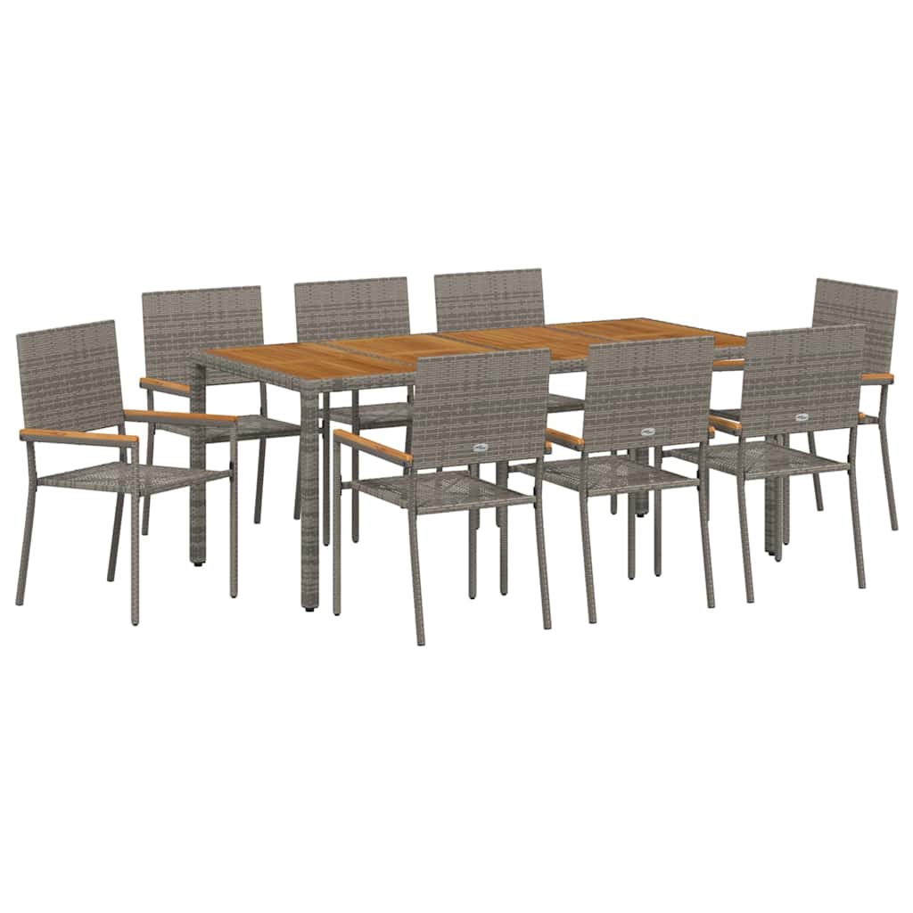 Garden Dining Set 9 pcs Grey 190 x 90 x 75 cm Poly Rattan