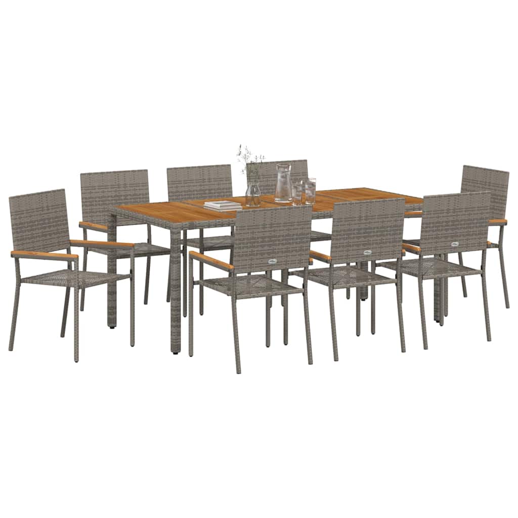 Garden Dining Set 9 pcs Grey 190 x 90 x 75 cm Poly Rattan