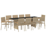 Garden Dining Set 11 pcs Beige Poly rattan