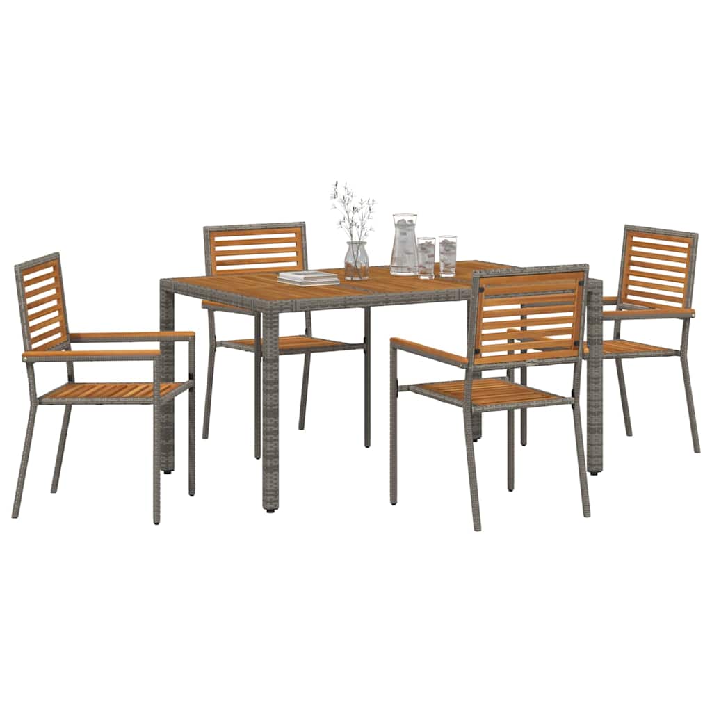 Garden Dining Set 5 pcs Grey and Brown Poly Rattan