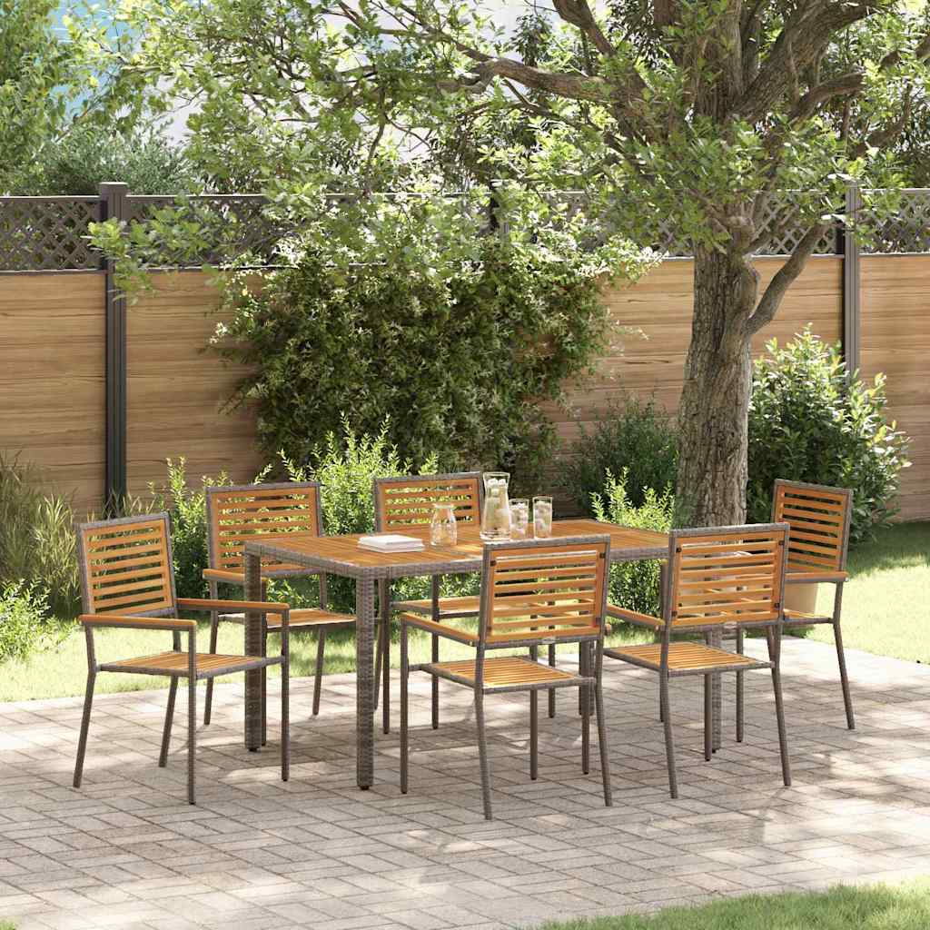 Garden Dining Set 7 pcs Grey and Brown Poly Rattan