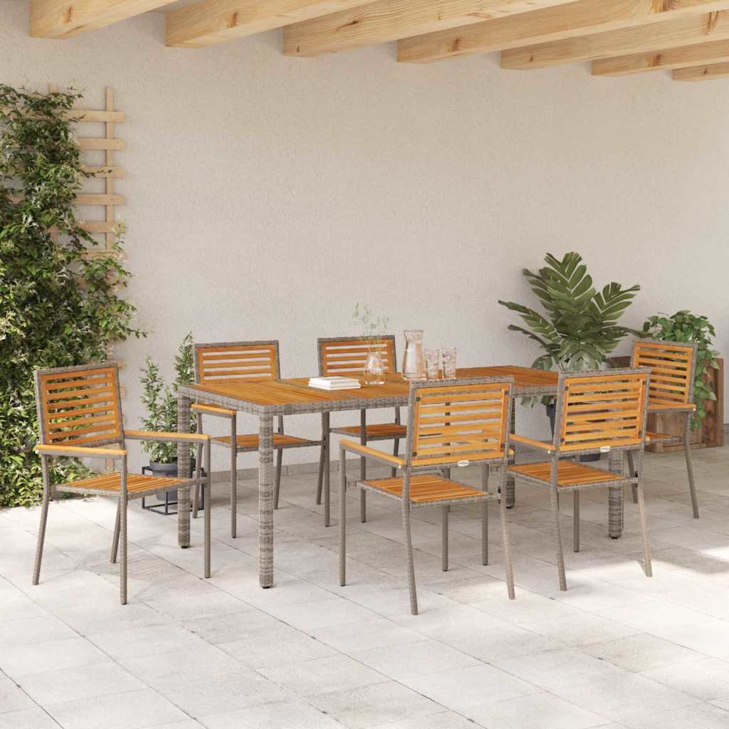 Garden Dining Set 7 pcs Grey 190 x 90 x 75 cm Poly Rattan