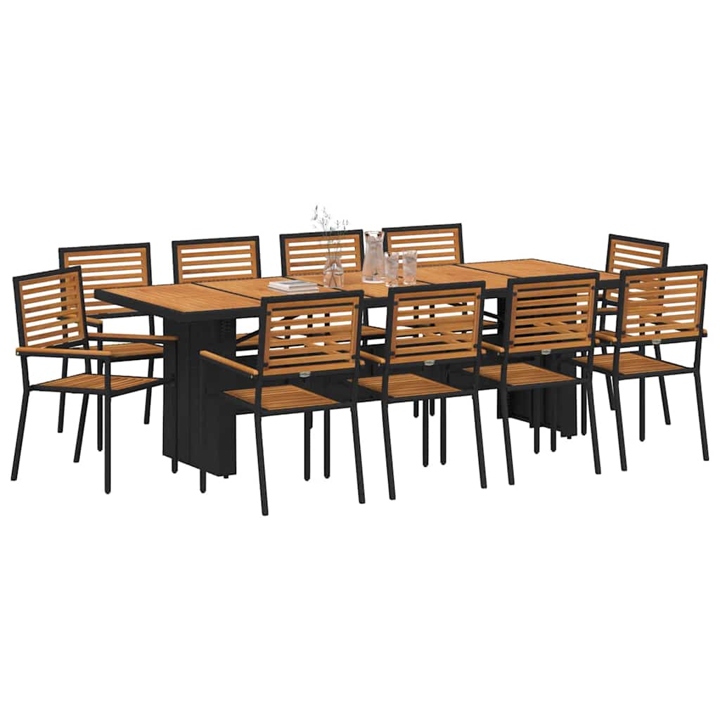 Garden Dining Set 11 pcs Black Poly Rattan