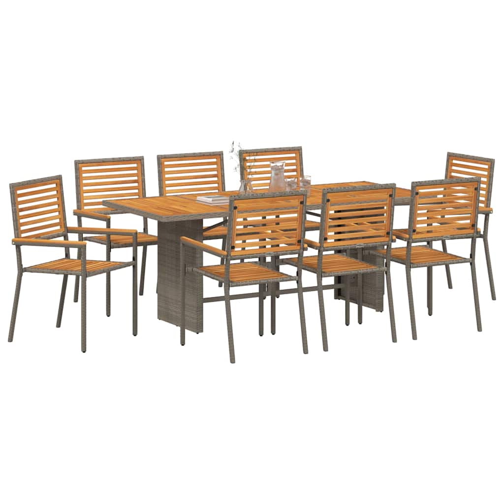 Garden Dining Set 9 pcs Grey Poly Rattan