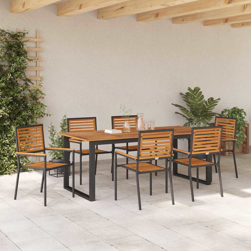 Garden Dining Set 7 pcs Black Solid Acacia Wood