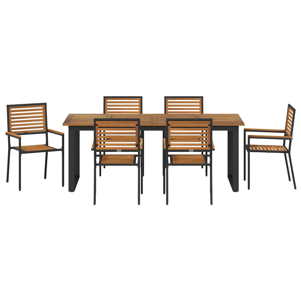 Garden Dining Set 7 pcs Black Solid Acacia Wood