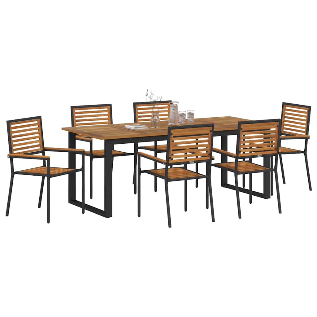 Garden Dining Set 7 pcs Black Solid Acacia Wood