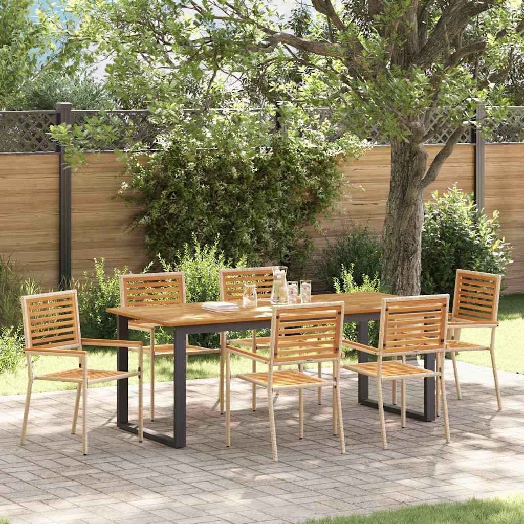 Garden Dining Set 7 pcs Beige Solid Acacia Wood