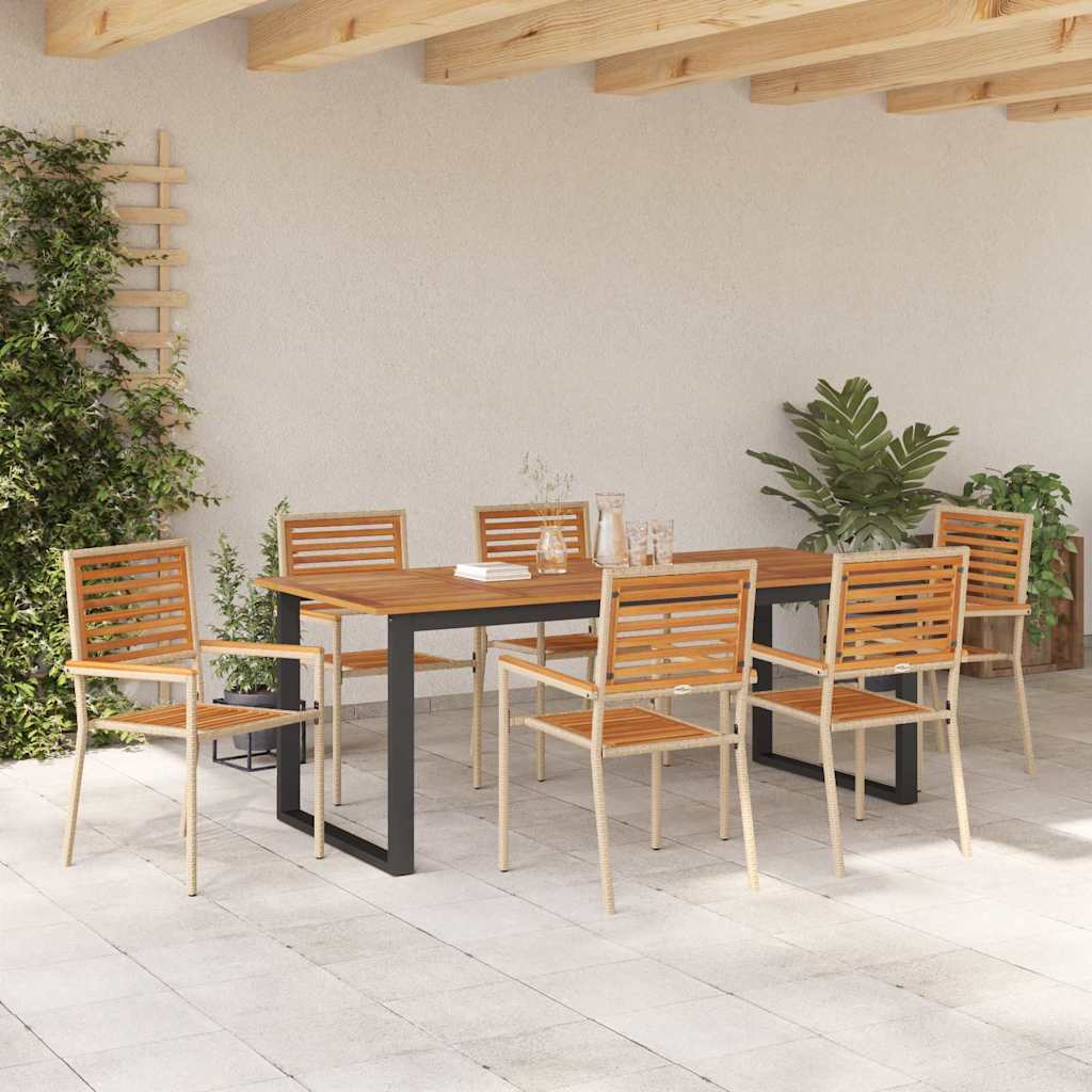 Garden Dining Set 7 pcs Beige Solid Acacia Wood