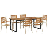 Garden Dining Set 7 pcs Beige Solid Acacia Wood