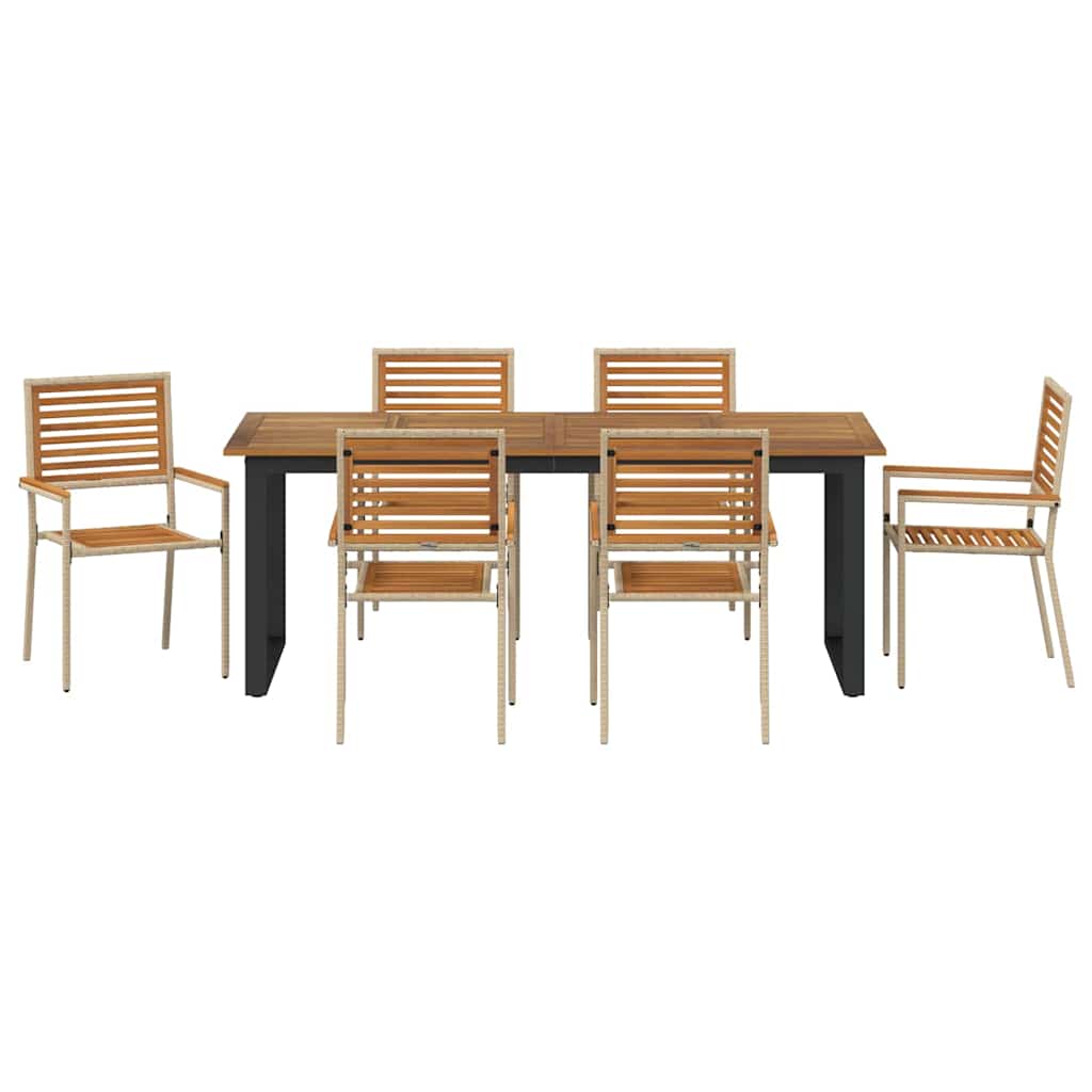 Garden Dining Set 7 pcs Beige Solid Acacia Wood