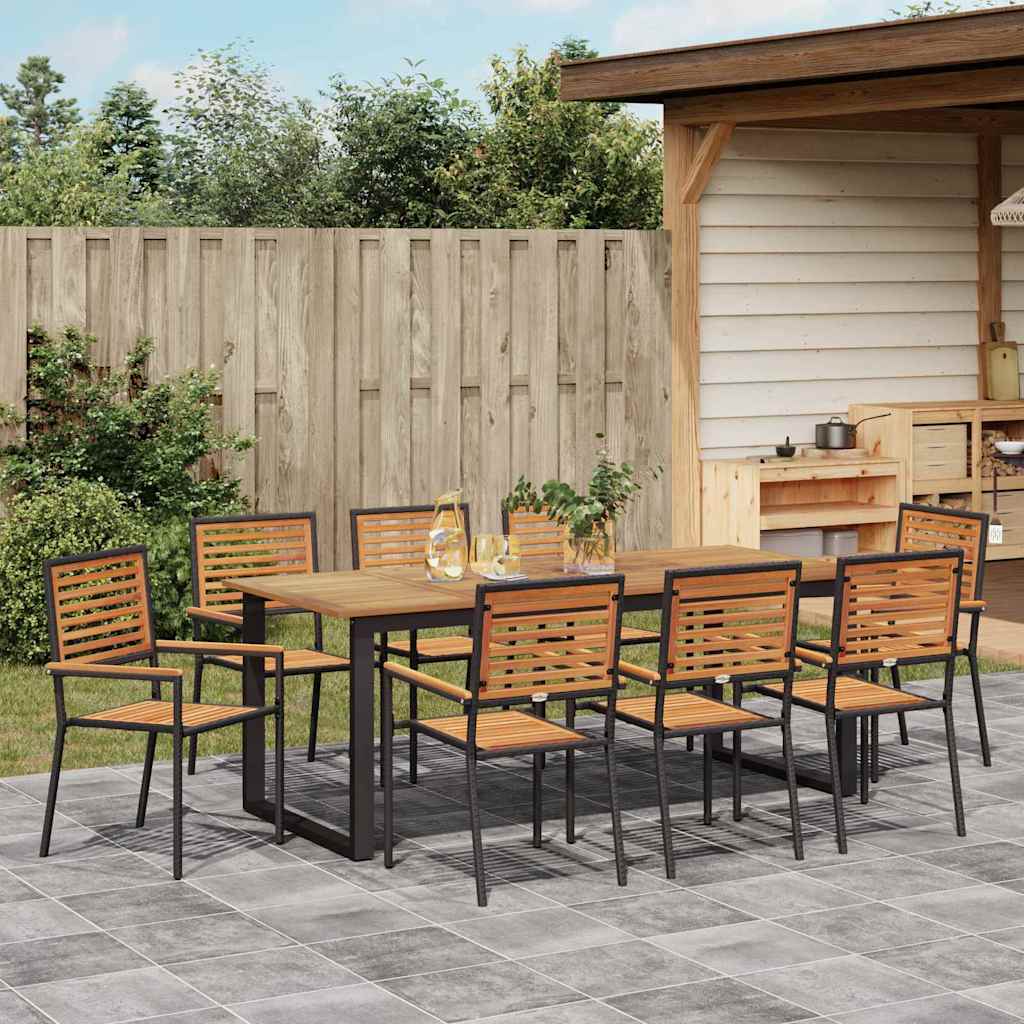 Garden Dining Set 9 pcs Black Solid Acacia Wood