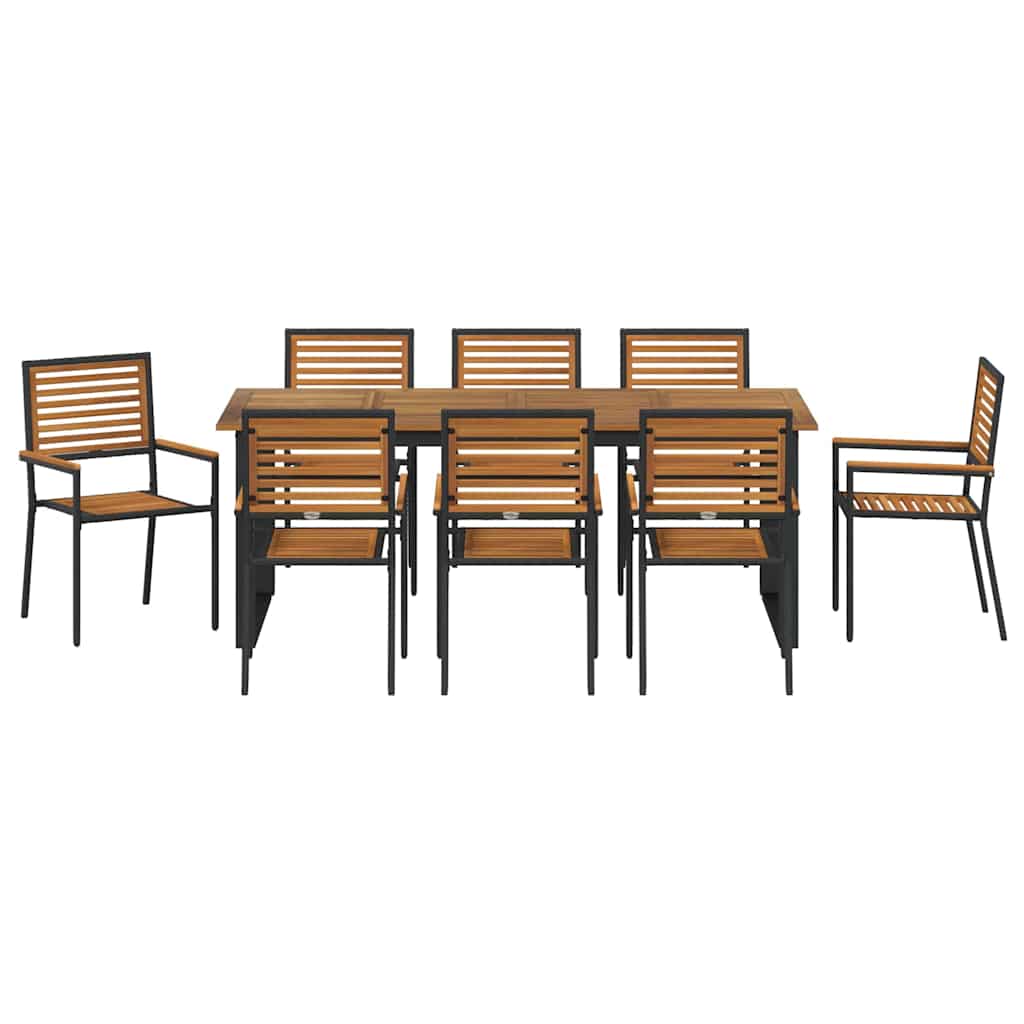 Garden Dining Set 9 pcs Black Solid Acacia Wood
