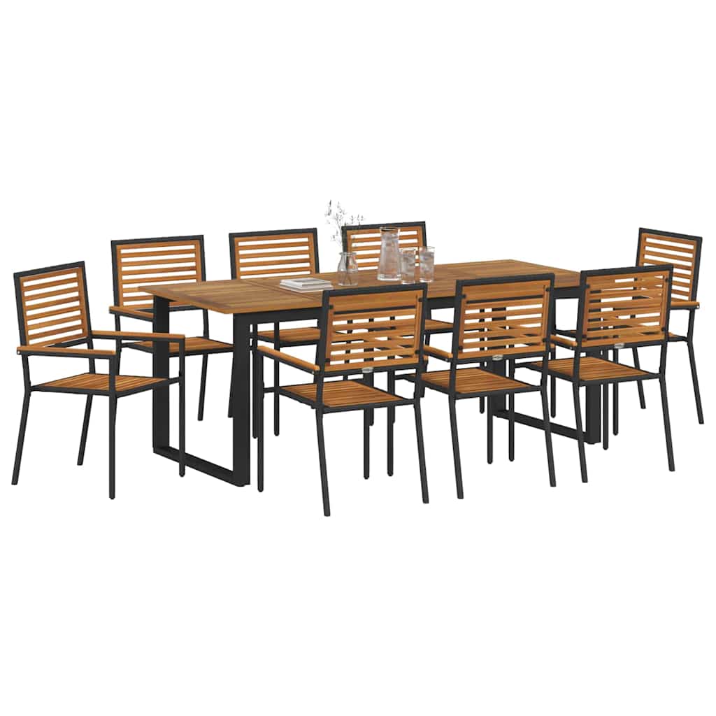 Garden Dining Set 9 pcs Black Solid Acacia Wood