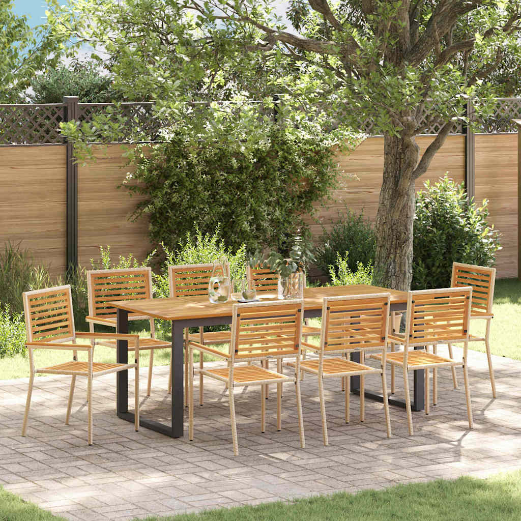 Garden Dining Set 9 pcs Beige Solid Acacia Wood