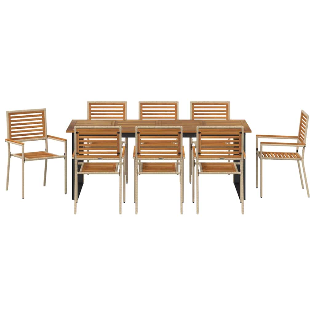 Garden Dining Set 9 pcs Beige Solid Acacia Wood