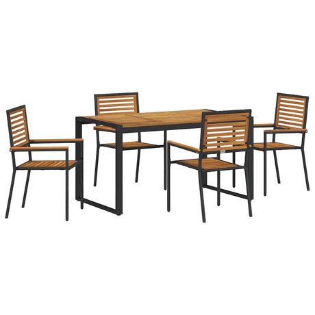 Garden Dining Set 5 pcs Black and Wood Poly Rattan
