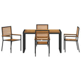 Garden Dining Set 5 pcs Black and Wood Poly Rattan