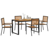 Garden Dining Set 5 pcs Black and Wood 140 x 80 x 75 cm