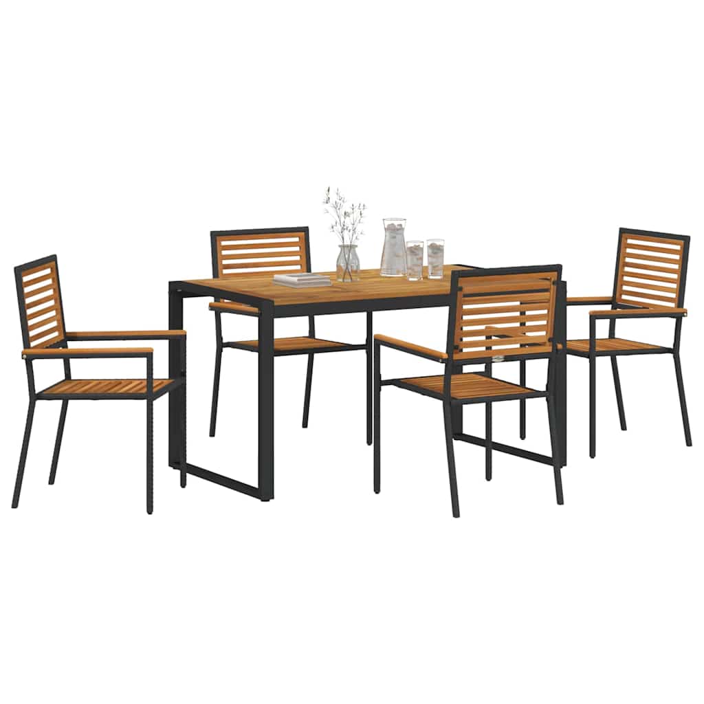 Garden Dining Set 5 pcs Black and Wood Poly Rattan
