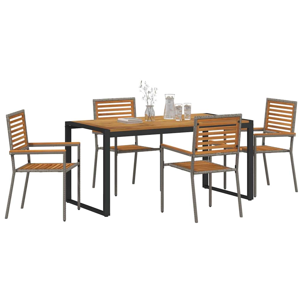 Garden Dining Set 5 pcs Grey and Brown Poly Rattan