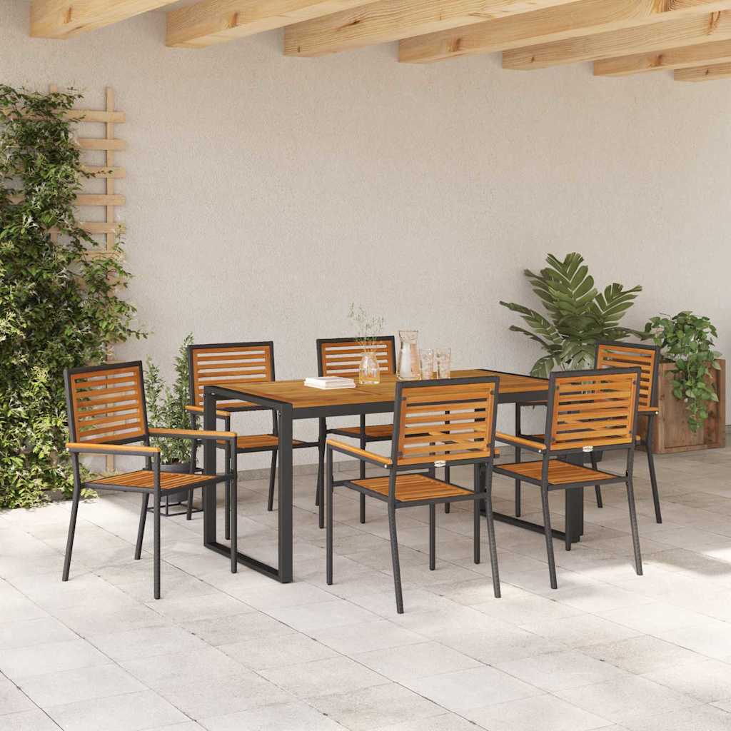 Garden Dining Set 7 pcs Black and Brown Poly Rattan
