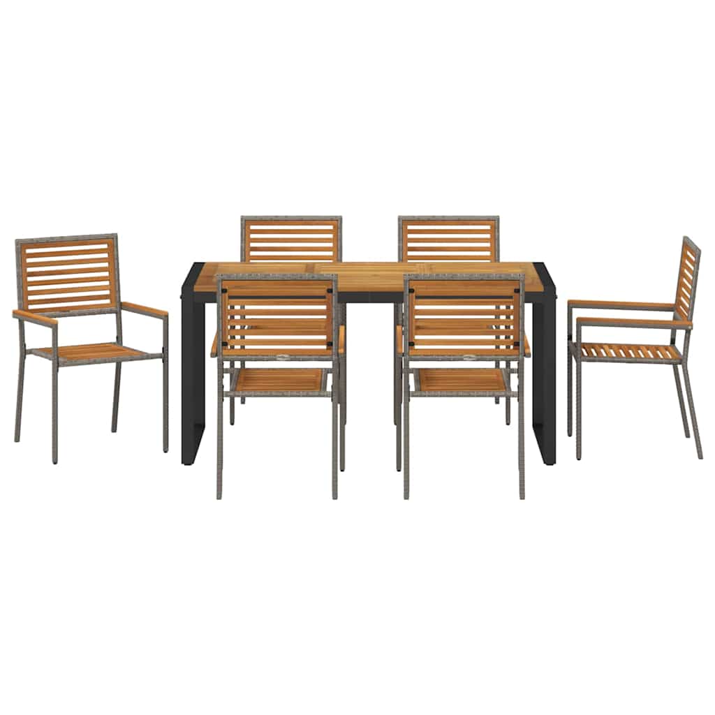 Garden Dining Set 7 pcs Grey and Brown Poly Rattan