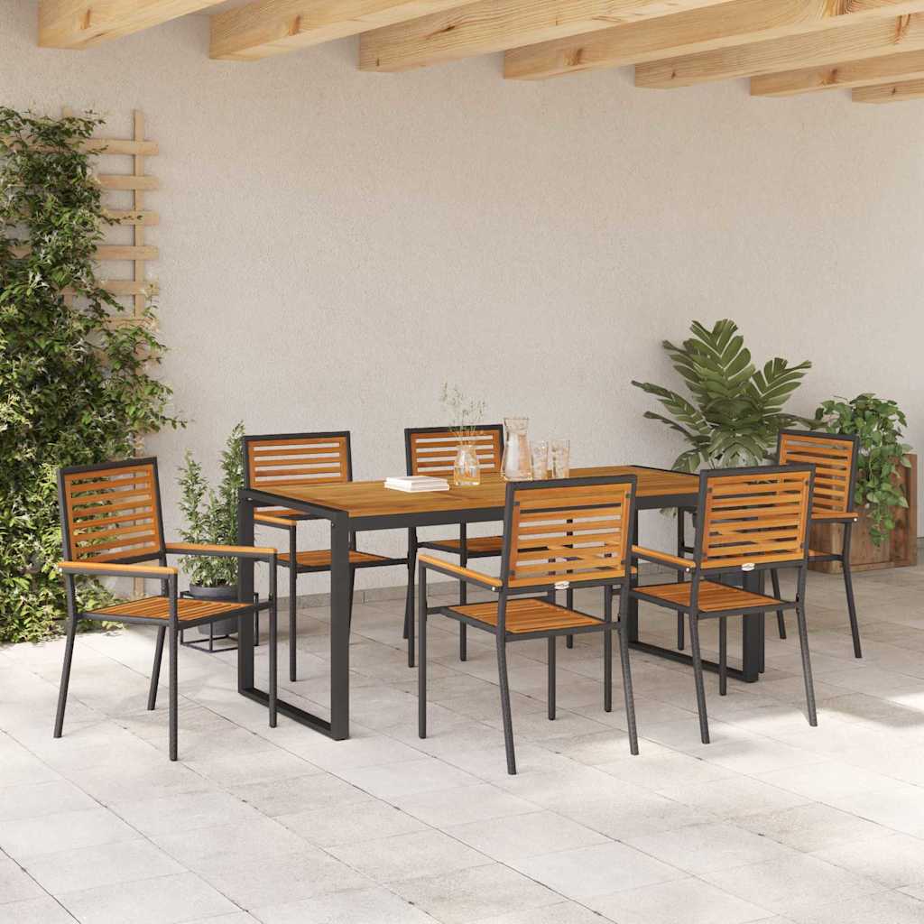 Garden Dining Set 7 pcs Black and Brown Poly Rattan