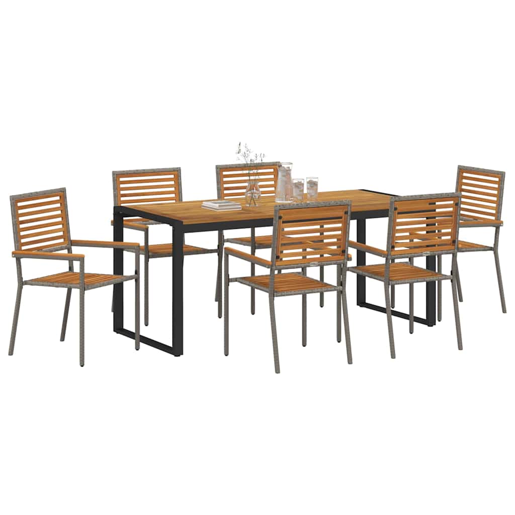 Garden Dining Set 7 pcs Grey and Brown Poly Rattan