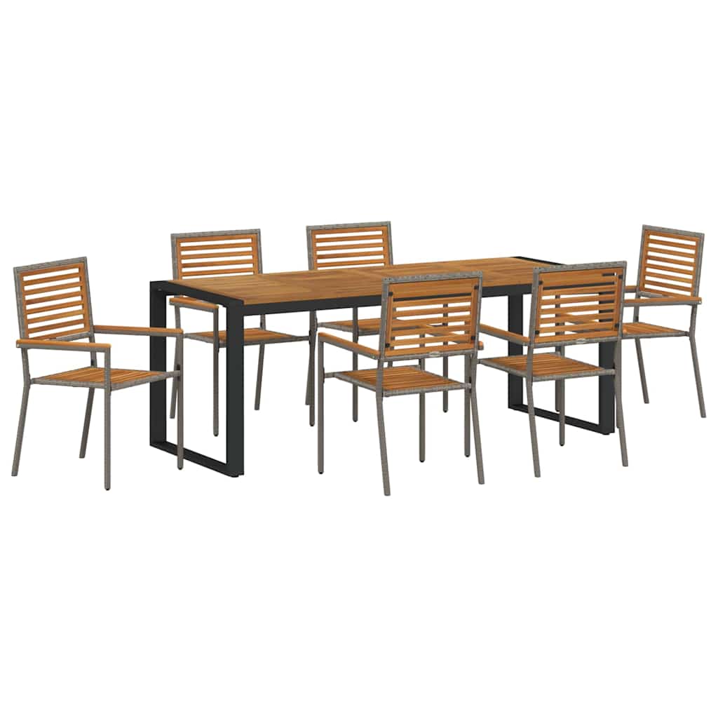 Garden Dining Set 7 pcs Grey and Brown Poly Rattan