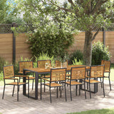 Garden Dining Set 9 pcs Black and Wood Poly Rattan