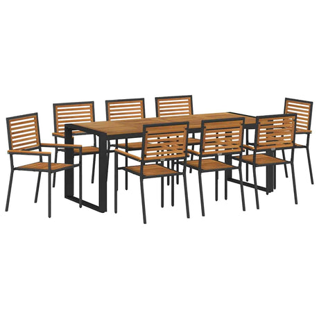 Garden Dining Set 9 pcs Black and Wood Poly Rattan