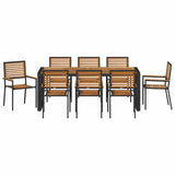 Garden Dining Set 9 pcs Black and Wood Poly Rattan