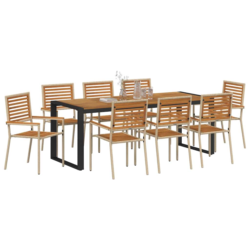 Garden Dining Set 9 pcs Beige Poly Rattan
