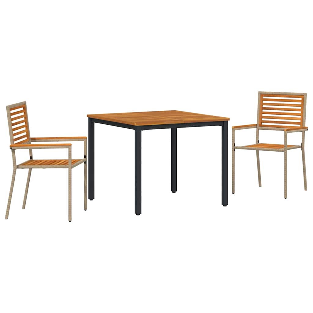 Garden Dining Set 3 pcs Beige and Brown Poly Rattan