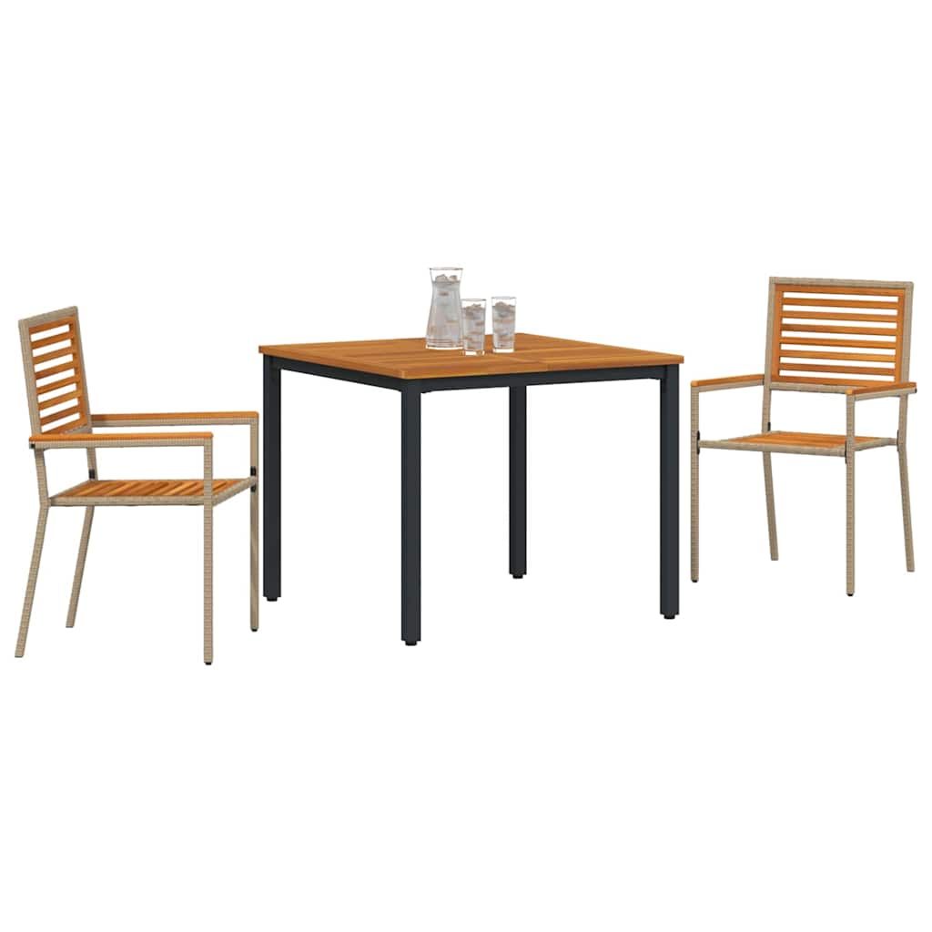 Garden Dining Set 3 pcs Beige and Brown Poly Rattan