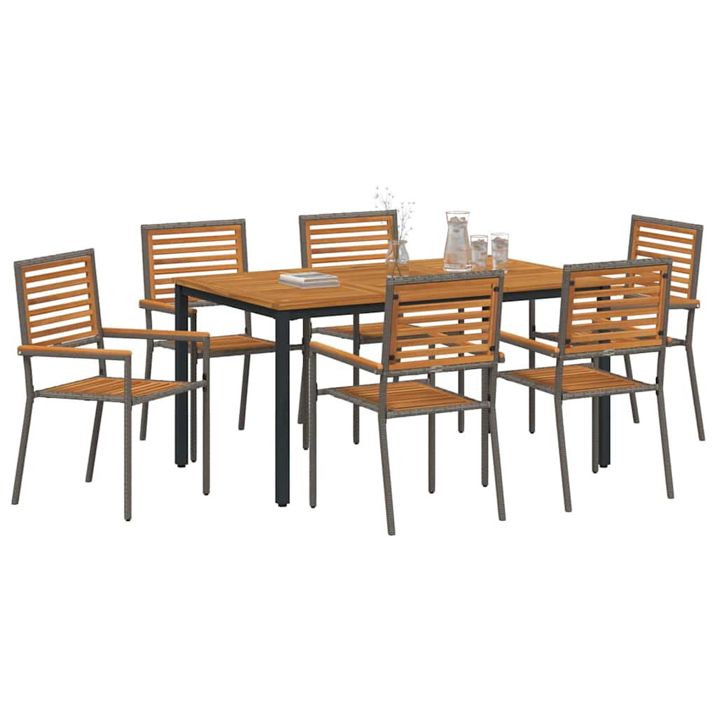 Garden Dining Set 7 pcs Grey and Natural Poly Rattan
