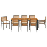 Garden Dining Set 9 pcs Grey and Natural Teak Poly Rattan
