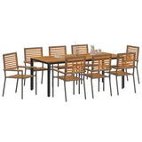 Garden Dining Set 9 pcs Grey and Natural Teak Poly Rattan