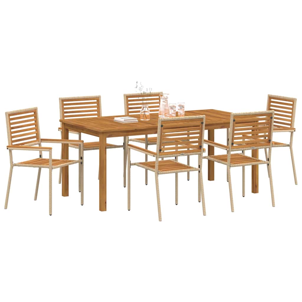 Garden Dining Set 7 pcs Beige Poly rattan