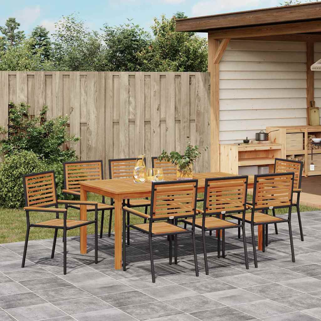 Garden Dining Set 9 pcs Black Poly rattan