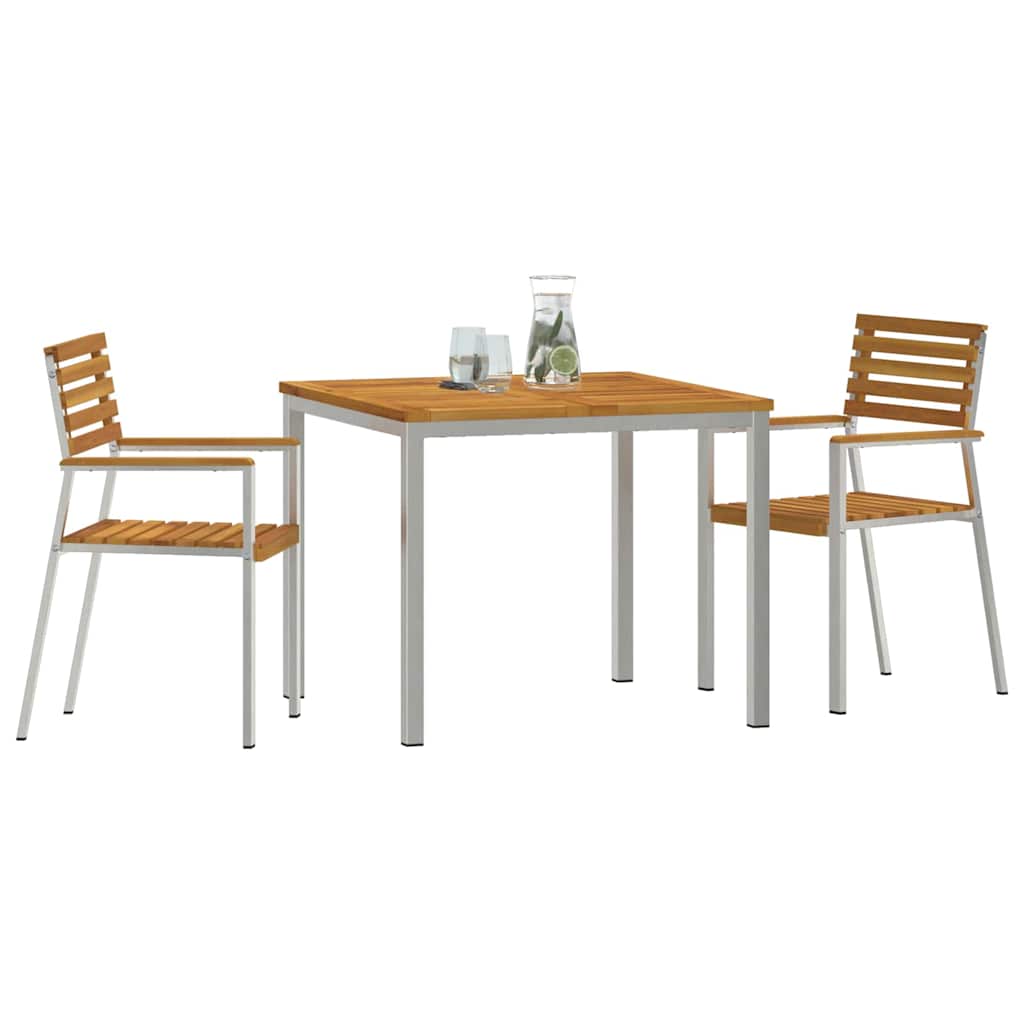 Garden Dining Set 3 pcs Solid acacia wood & stainless steel
