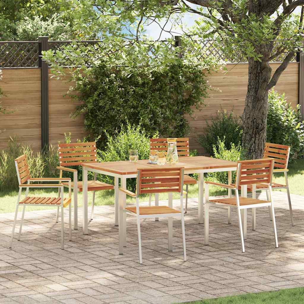Garden Dining Set 7 pcs Solid acacia wood & stainless steel
