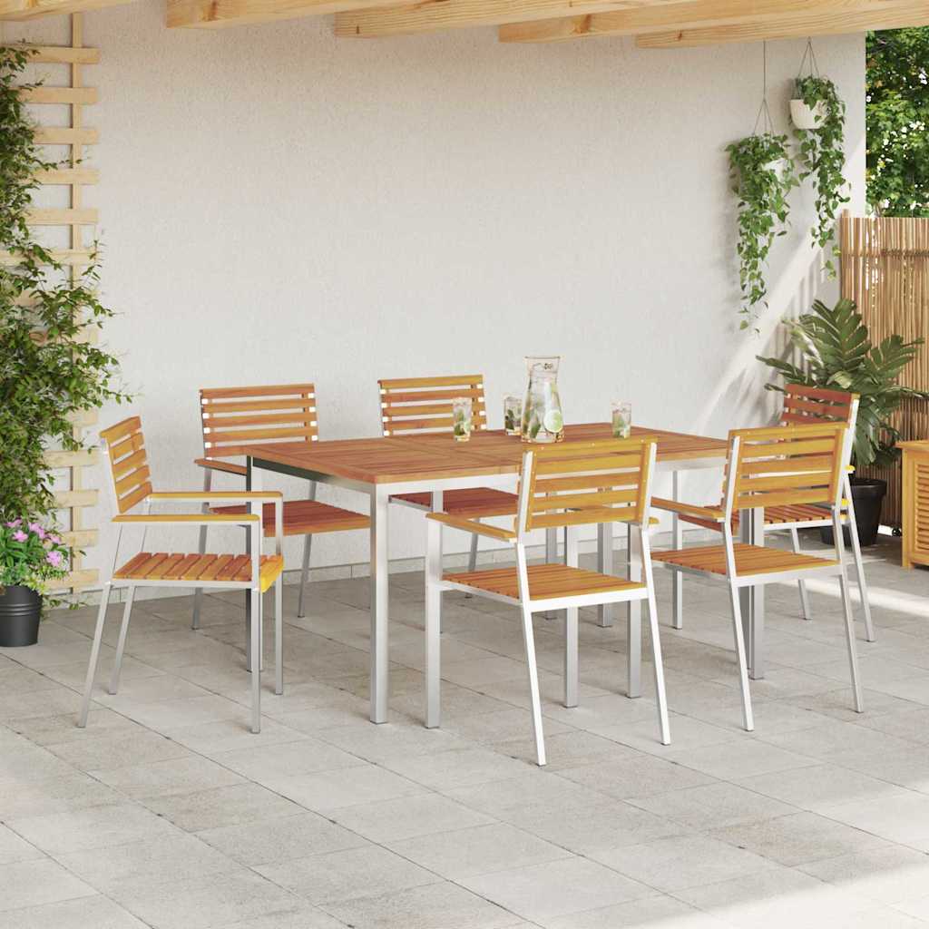 Garden Dining Set 7 pcs Solid acacia wood & stainless steel