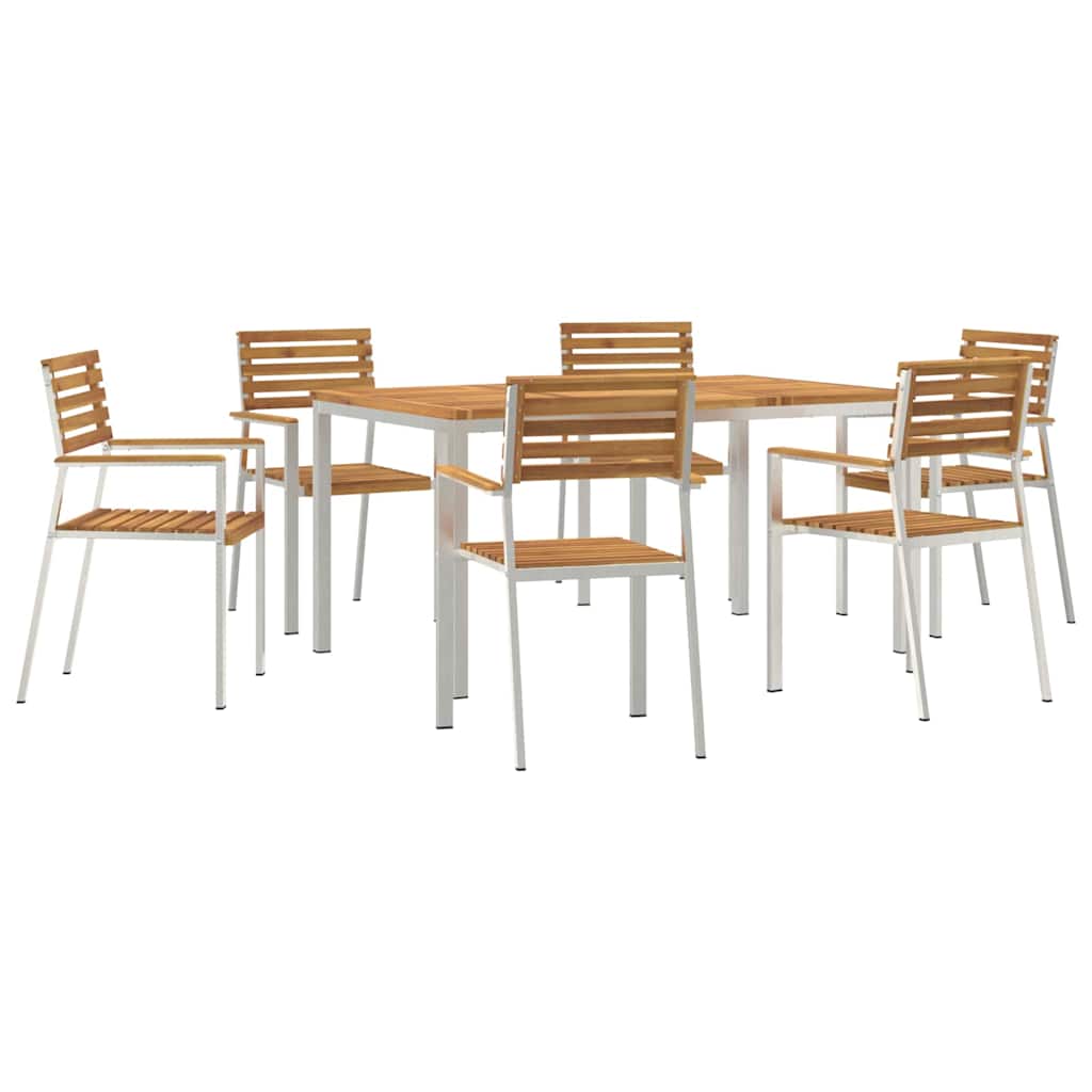 Garden Dining Set 7 pcs Solid acacia wood & stainless steel