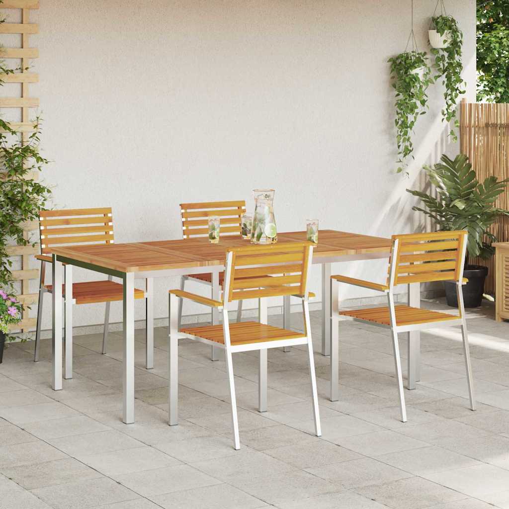 Garden Dining Set 5 pcs Solid acacia wood & stainless steel