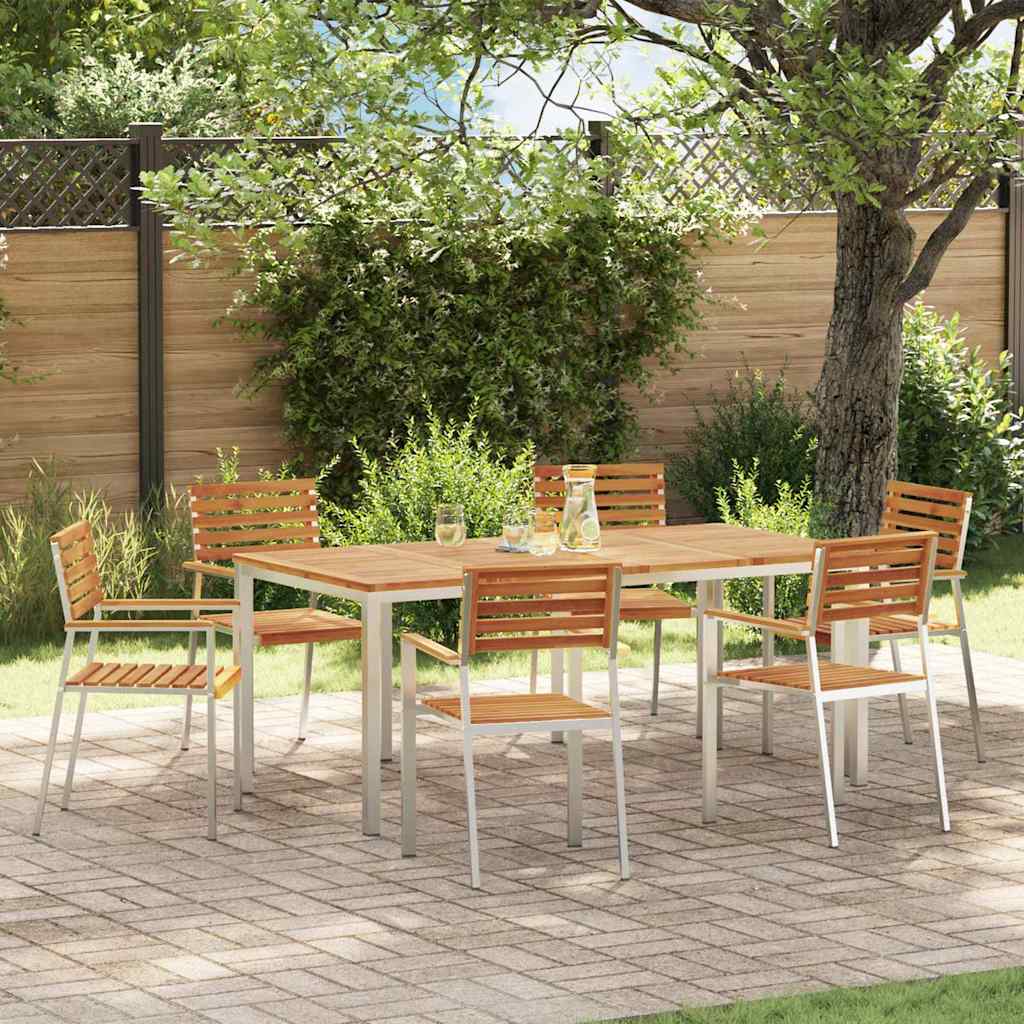 Garden Dining Set 7 pcs Solid acacia wood & stainless steel