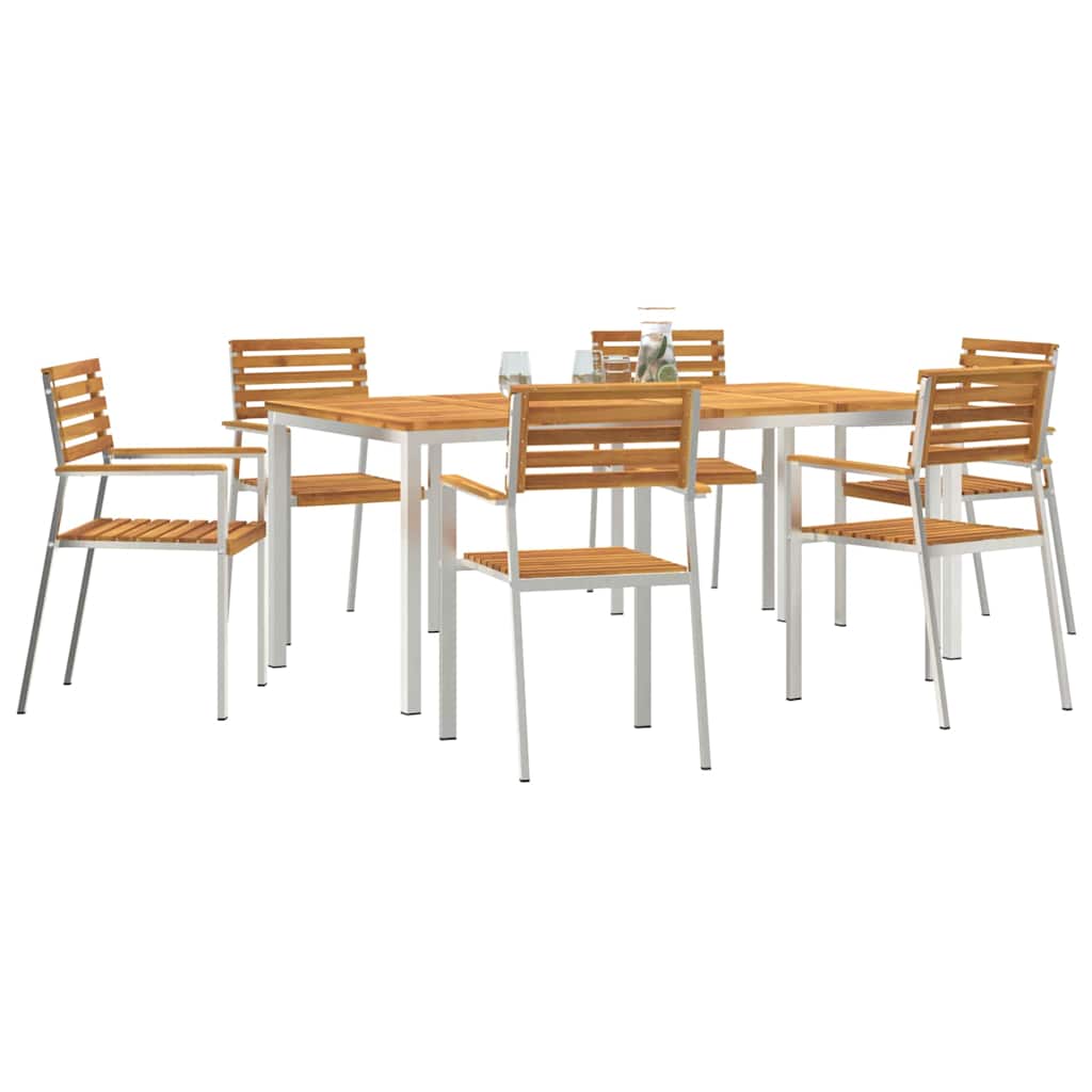 Garden Dining Set 7 pcs Solid acacia wood & stainless steel