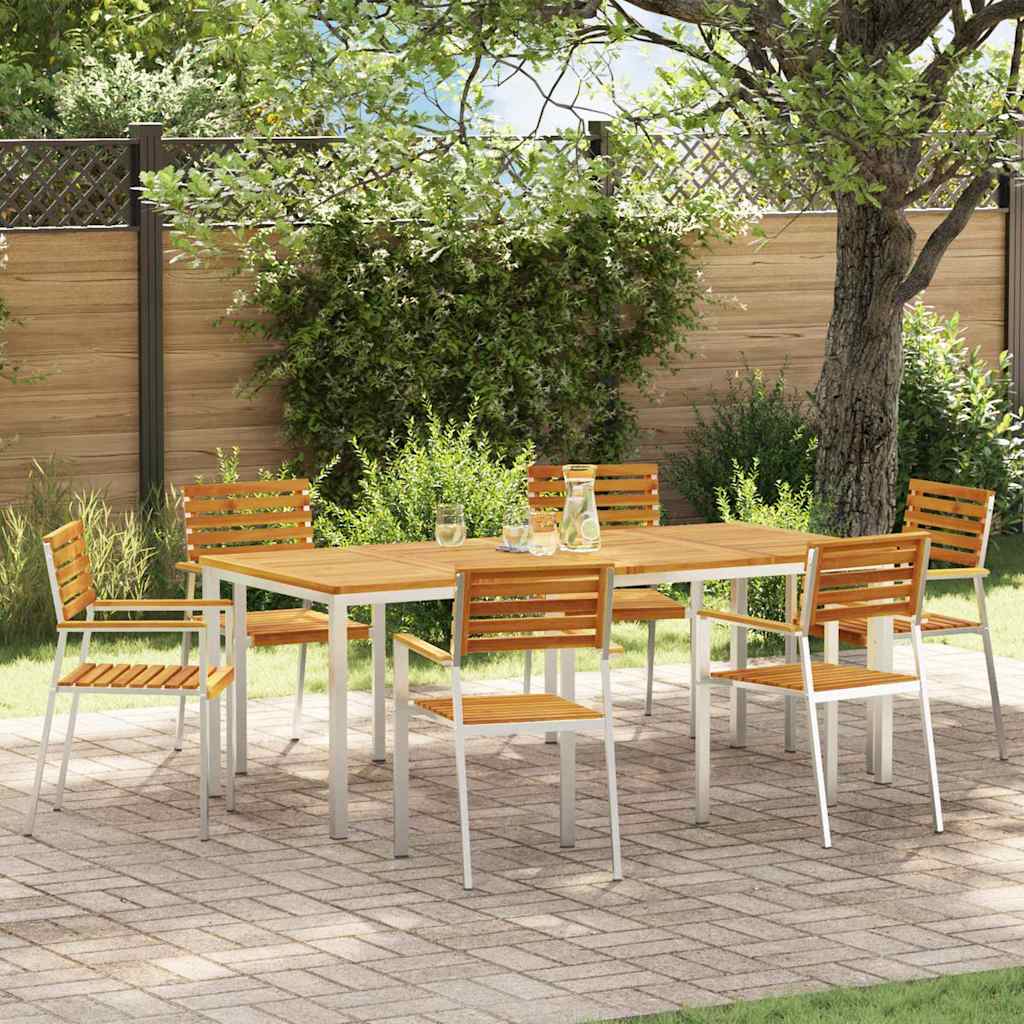 Garden Dining Set 7 pcs Solid acacia wood & stainless steel